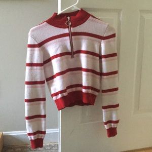 Red and White Zip UP Turtlenck